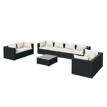 9-tlg. Garten-Lounge-Set mit Kissen Poly Rattan Schwarz