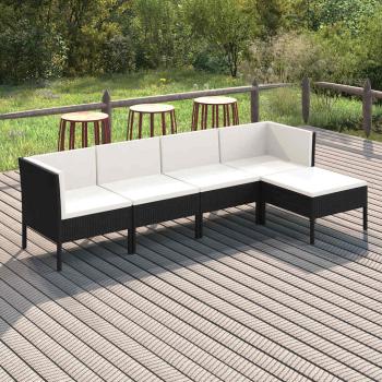 ARDEBO.de - 5-tlg. Garten-Lounge-Set mit Auflagen Poly Rattan Schwarz