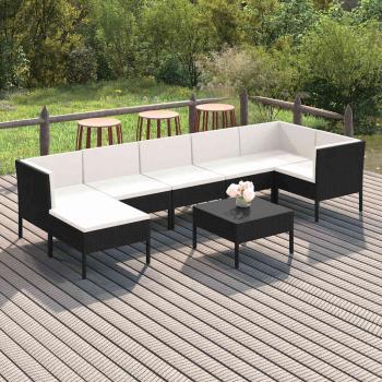 ARDEBO.de - 8-tlg. Garten-Lounge-Set mit Auflagen Poly Rattan Schwarz