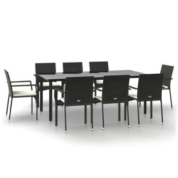 9-tlg. Garten-Essgruppe mit Kissen Schwarz Poly Rattan