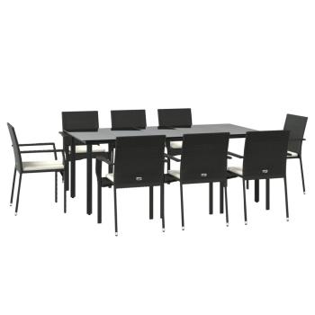 9-tlg. Garten-Essgruppe mit Kissen Schwarz Poly Rattan