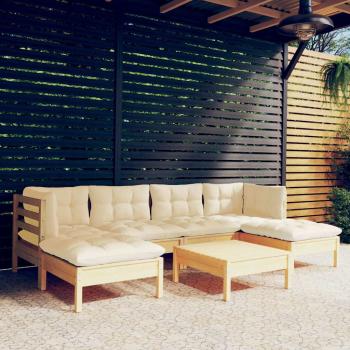 ARDEBO.de - 7-tlg. Garten-Lounge-Set mit Creme Kissen Kiefernholz