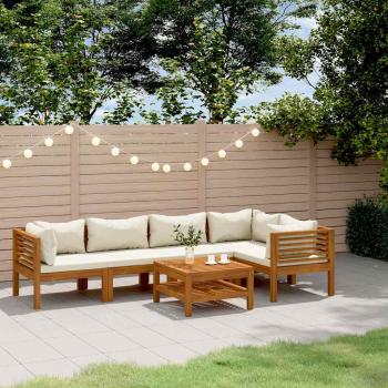 ARDEBO.de - 6-tlg. Garten-Lounge-Set mit Creme Kissen Massivholz Akazie