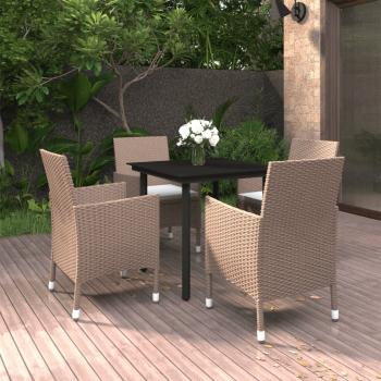 ARDEBO.de - 5-tlg. Garten-Essgruppe mit Auflagen Poly Rattan und Schwarz