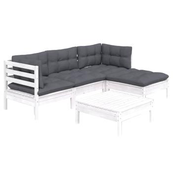ARDEBO.de - 5-tlg. Garten-Lounge-Set mit Kissen Weiß Kiefernholz