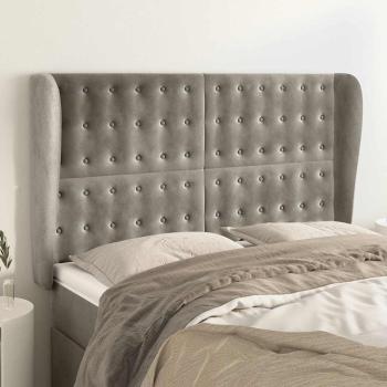 ARDEBO.de - Kopfteil mit Ohren Hellgrau 147x23x118/128 cm Samt