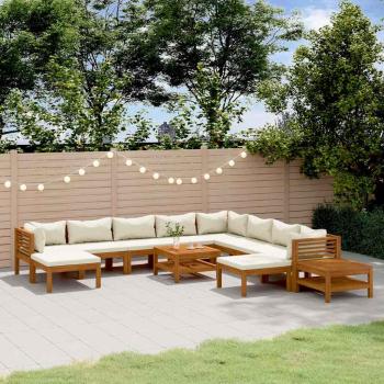 ARDEBO.de - 12-tlg. Garten-Lounge-Set mit Creme Kissen Massivholz Akazie
