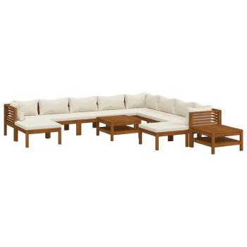12-tlg. Garten-Lounge-Set mit Creme Kissen Massivholz Akazie