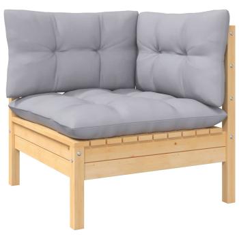 10-tlg. Garten-Lounge-Set mit Grauen Kissen Massivholz Kiefer