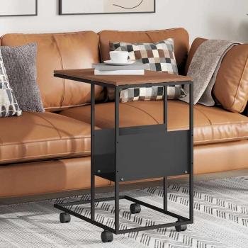 ARDEBO.de - Beistelltisch mit Rollen Schwarz 55x36x63,5 cm Holzwerkstoff