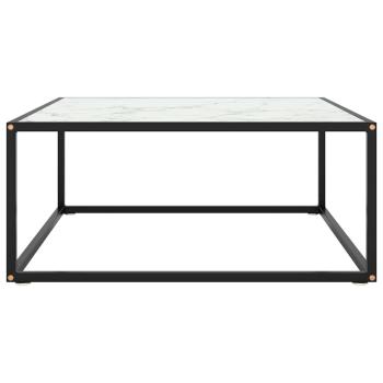 Couchtisch Schwarz mit Weißem Glas in Marmor-Optik 80x80x35 cm