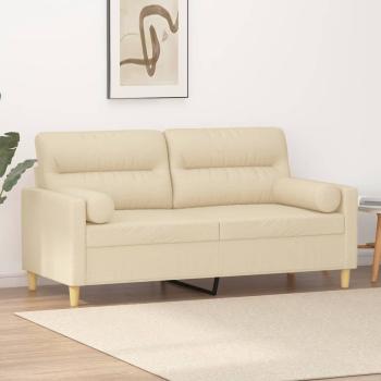 ARDEBO.de - 2-Sitzer-Sofa mit Zierkissen Creme 140 cm Stoff