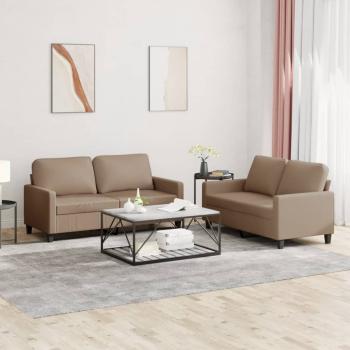 ARDEBO.de - 2-tlg. Sofagarnitur mit Kissen Cappuccino-Braun Kunstleder