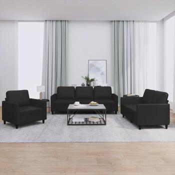 ARDEBO.de - 3-tlg. Sofagarnitur mit Kissen Schwarz Kunstleder