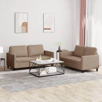 ARDEBO.de - 2-tlg. Sofagarnitur mit Kissen Cappuccino-Braun Kunstleder
