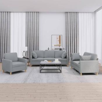 ARDEBO.de - 3-tlg. Sofagarnitur mit Kissen Hellgrau Stoff