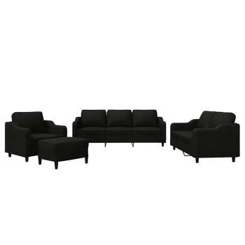 4-tlg. Sofagarnitur mit Kissen Schwarz Stoff