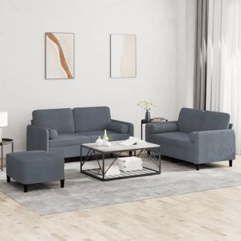 ARDEBO.de - 3-tlg. Sofagarnitur mit Kissen Dunkelgrau Samt