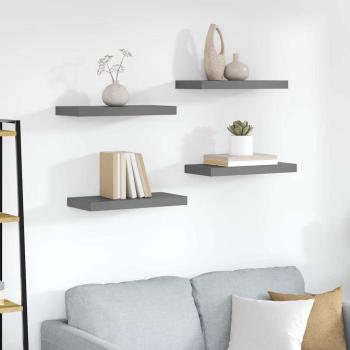 ARDEBO.de - Schweberegale 4 Stk. Hochglanz-Grau 50x23,5x3,8 cm MDF