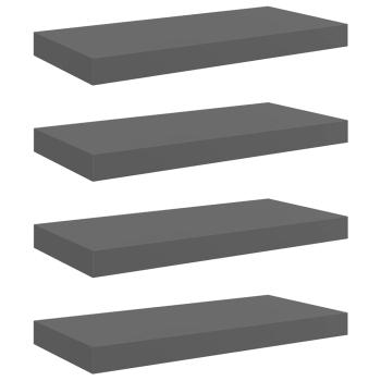 Schweberegale 4 Stk. Hochglanz-Grau 50x23,5x3,8 cm MDF
