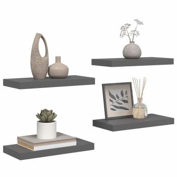Schweberegale 4 Stk. Hochglanz-Grau 50x23,5x3,8 cm MDF
