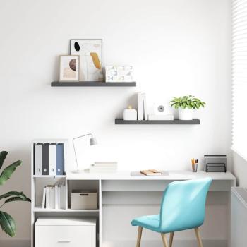 Schweberegale 2 Stk. Hochglanz-Grau 80x23,5x3,8 cm MDF