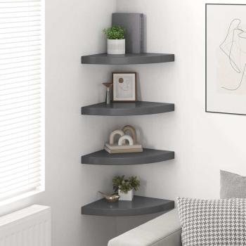 Eck-Schweberegale 4 Stk. Hochglanz-Grau 35x35x3,8 cm MDF