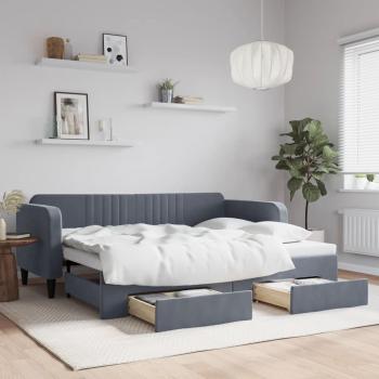 ARDEBO.de - Tagesbett Ausziehbar mit Schubladen Dunkelgrau 90x200 cm Samt
