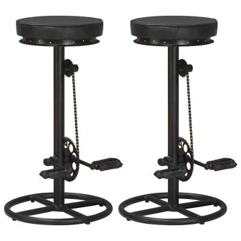 ARDEBO.de - Barhocker 2 Stk. Schwarz Echtes Ziegenleder