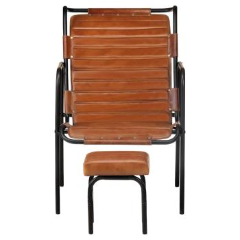Relaxsessel mit Fußhocker Braun Echtleder