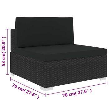 Mittelsofa mit Kissen Modular Poly Rattan Schwarz