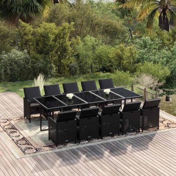 ARDEBO.de - 11-tlg. Garten-Essgruppe mit Kissen Poly Rattan Schwarz