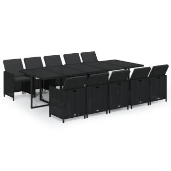 11-tlg. Garten-Essgruppe mit Kissen Poly Rattan Schwarz