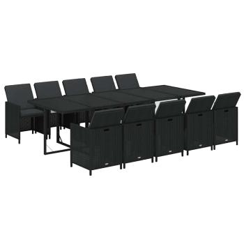 11-tlg. Garten-Essgruppe mit Kissen Poly Rattan Schwarz