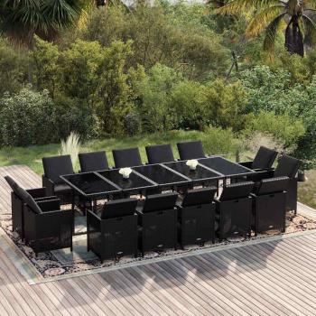 ARDEBO.de - 15-tlg. Garten-Essgruppe mit Kissen Poly Rattan Schwarz