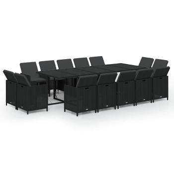 15-tlg. Garten-Essgruppe mit Kissen Poly Rattan Schwarz