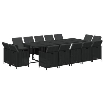 15-tlg. Garten-Essgruppe mit Kissen Poly Rattan Schwarz