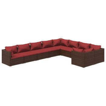 9-tlg. Garten-Lounge-Set mit Kissen Poly Rattan Braun