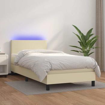 ARDEBO.de - Boxspringbett mit Matratze & LED Creme 80x200 cm Kunstleder