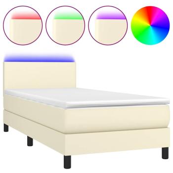 Boxspringbett mit Matratze & LED Creme 80x200 cm Kunstleder