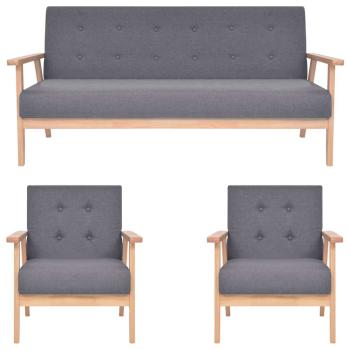 ARDEBO.de - 3-tlg. Sofagarnitur Stoff Dunkelgrau