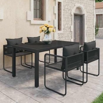 ARDEBO.de - 5-tlg. Garten-Essgruppe PVC Rattan Schwarz