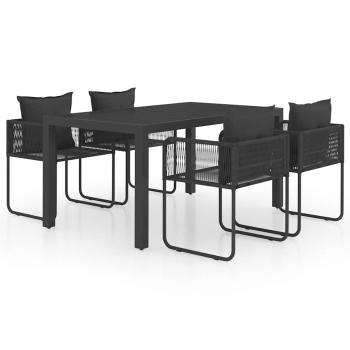 5-tlg. Garten-Essgruppe PVC Rattan Schwarz