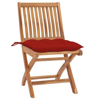 Klappstühle, 2 Stück, mit roten Kissen, aus massivem Teakholz