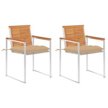 ARDEBO.de - Gartenstühle mit Kissen 2 Stk. Massivholz Akazie und Stahl