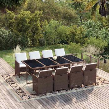 ARDEBO.de - 9-tlg. Garten-Essgruppe mit Kissen Poly Rattan Braun