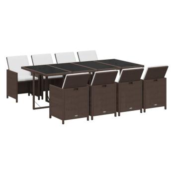 9-tlg. Garten-Essgruppe mit Kissen Poly Rattan Braun