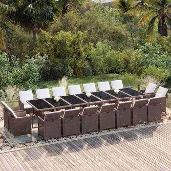 ARDEBO.de - 19-tlg. Garten-Essgruppe mit Kissen Poly Rattan Braun