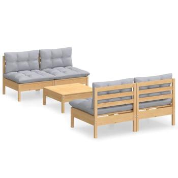 5-tlg. Garten-Lounge-Set mit Grauen Kissen Kiefernholz