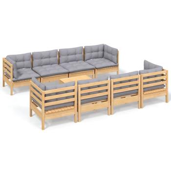 9-tlg. Garten-Lounge-Set mit Grauen Kissen Kiefer Massivholz